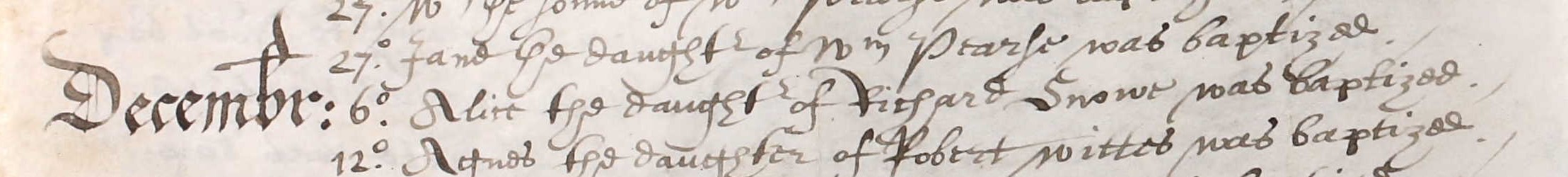 Baptismal record of Alice Snowe