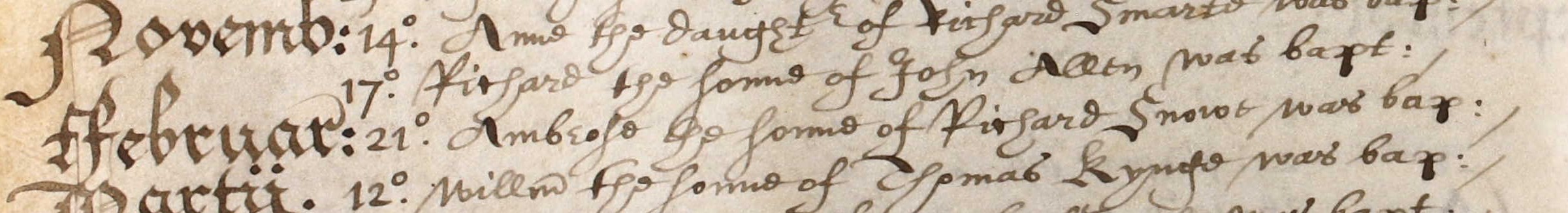 Baptismal record of Ambrose Snowe