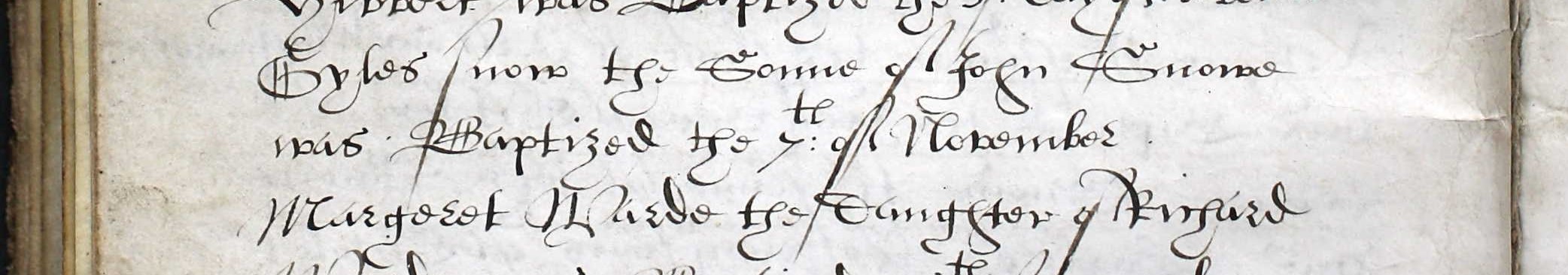 Baptismal record of Gyles Snow