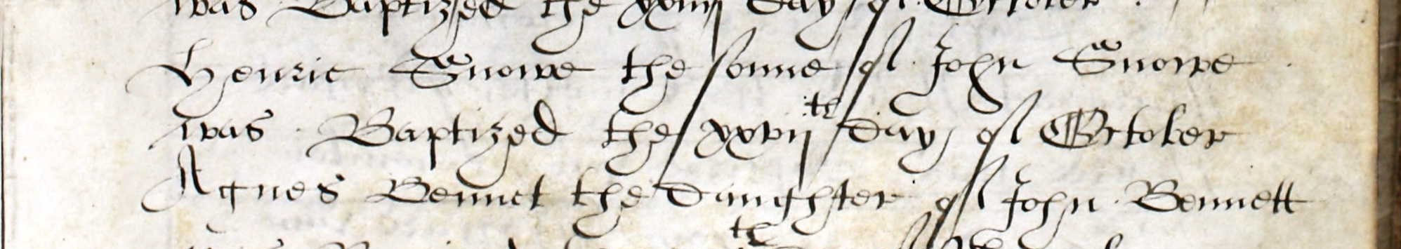 Baptismal record of Henrie Snowe