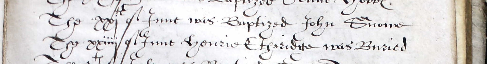 Baptismal record of John Snowe