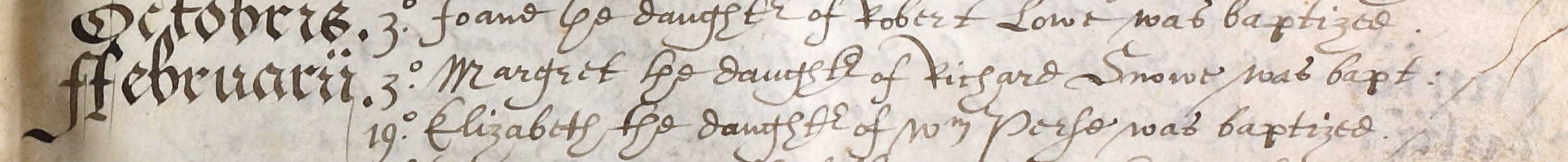 Baptismal record of Margret Snowe