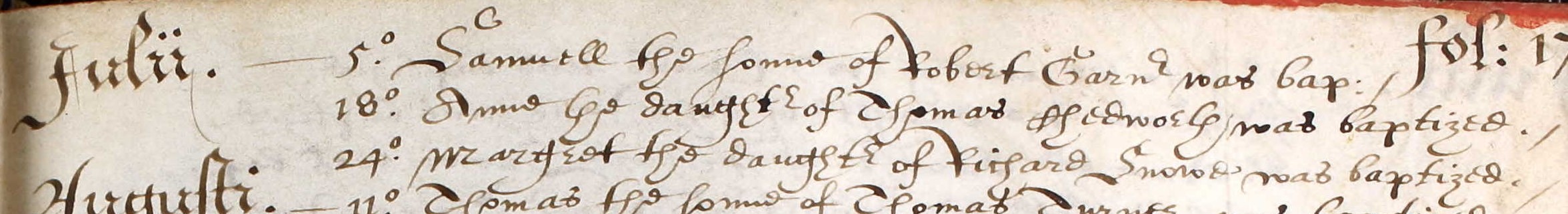 Baptism record of Margret Snowe