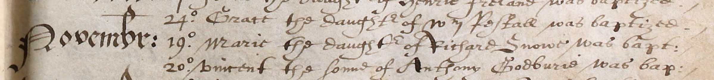 Baptismal record of Marie Snowe