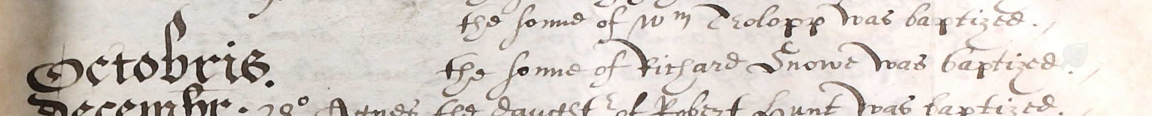 Baptism record of the son of Richard Snowe