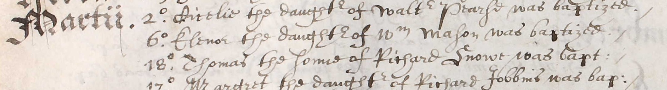 Baptismal record of Thomas Snowe