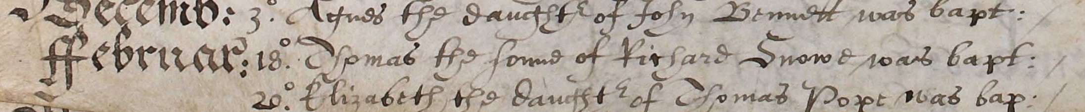 Baptismal record of Thomas Snowe