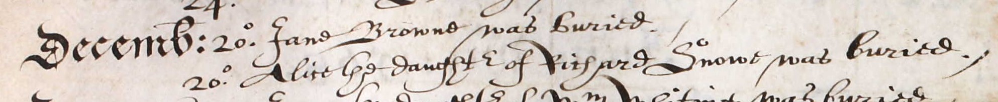 Burial record of Alice Snowe
