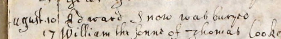 Burial record of Edward Snowe