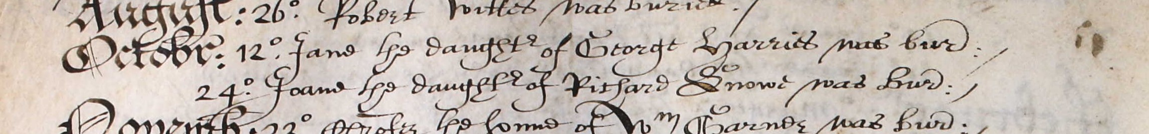 Burial record of Joane Snowe