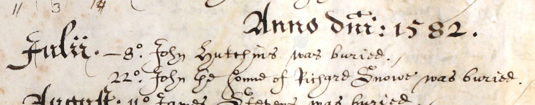 Burial record of John Snowe
