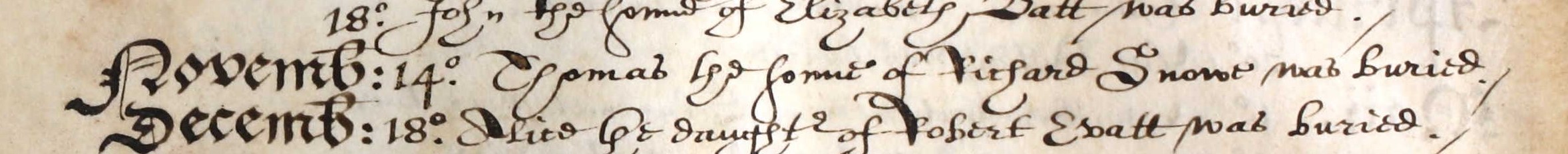 Burial record of Thomas Snowe