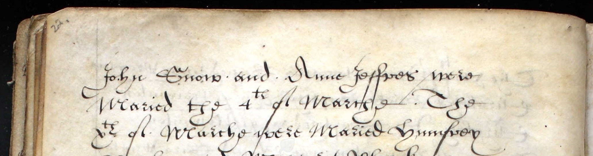 Marriage record of John Snow and Anne Jeffres