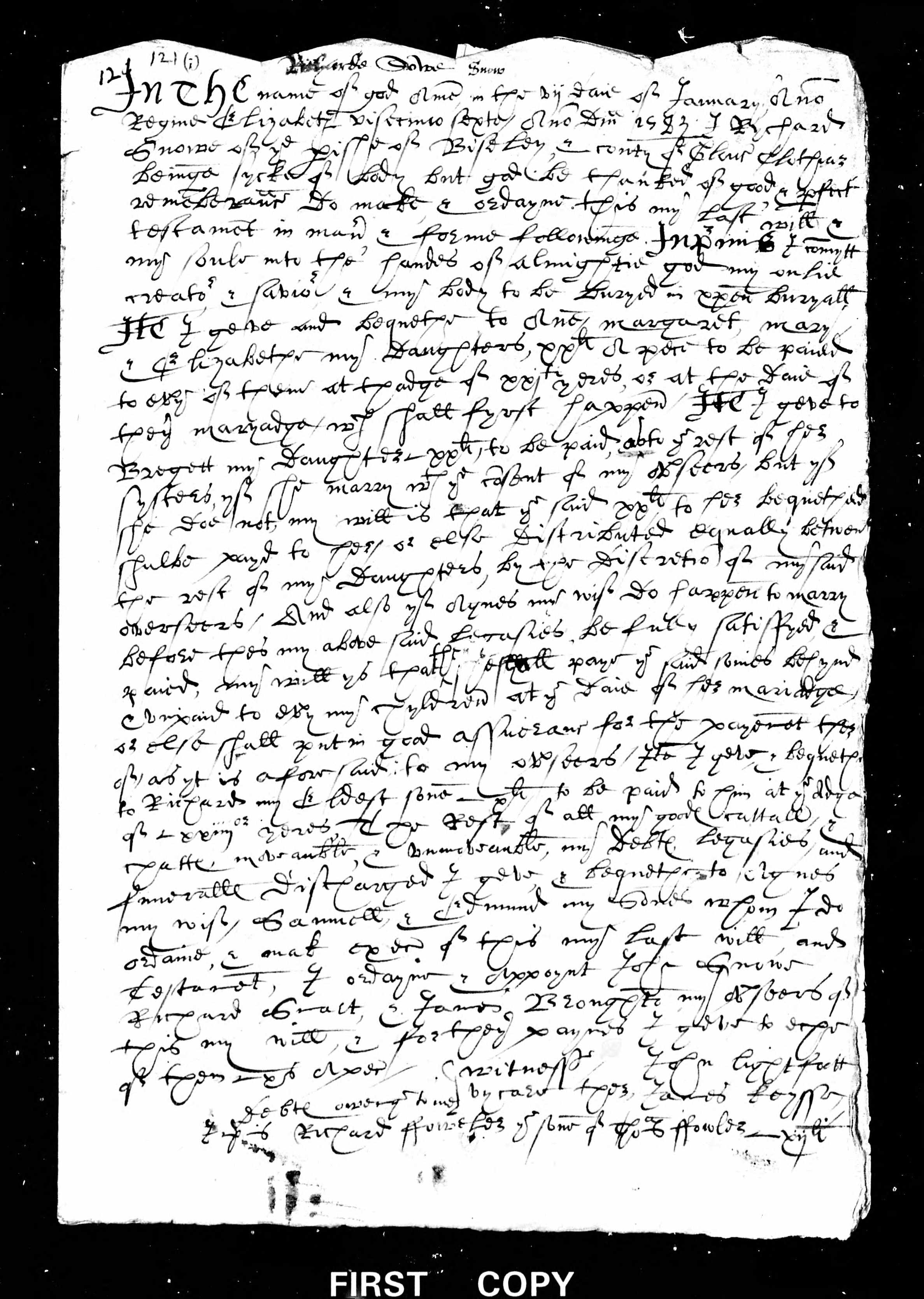 Will of Richard Snowe of Bisley