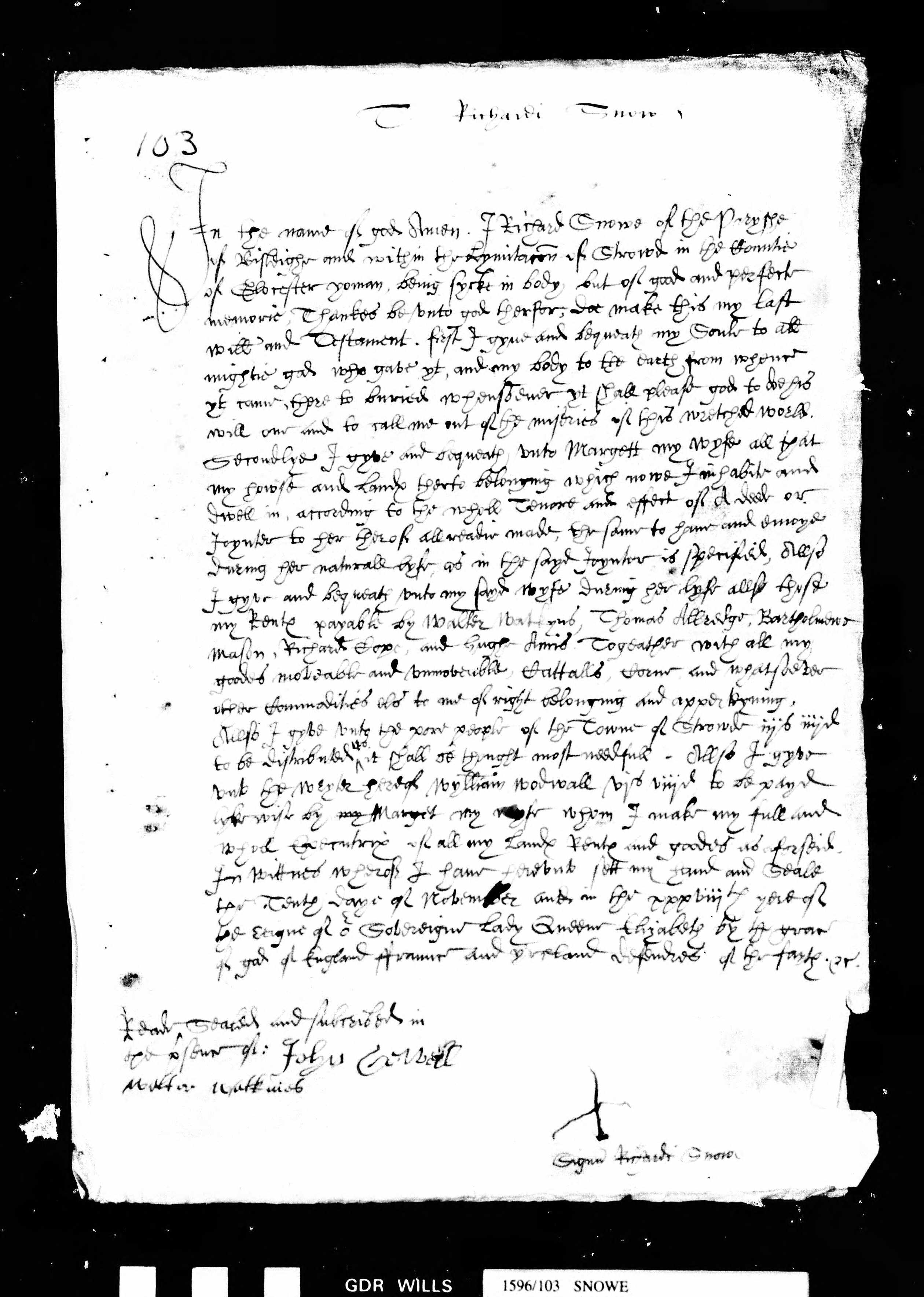 Will of Richard Snowe of Bisley