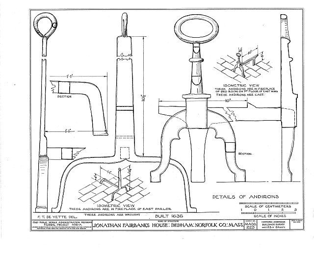 Diagram of andirons in the Fairbanks House