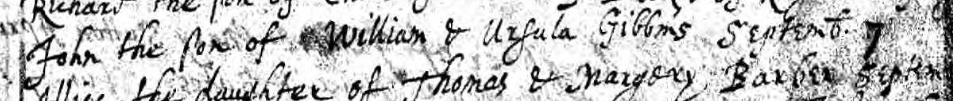 Christening record of John Gibbins