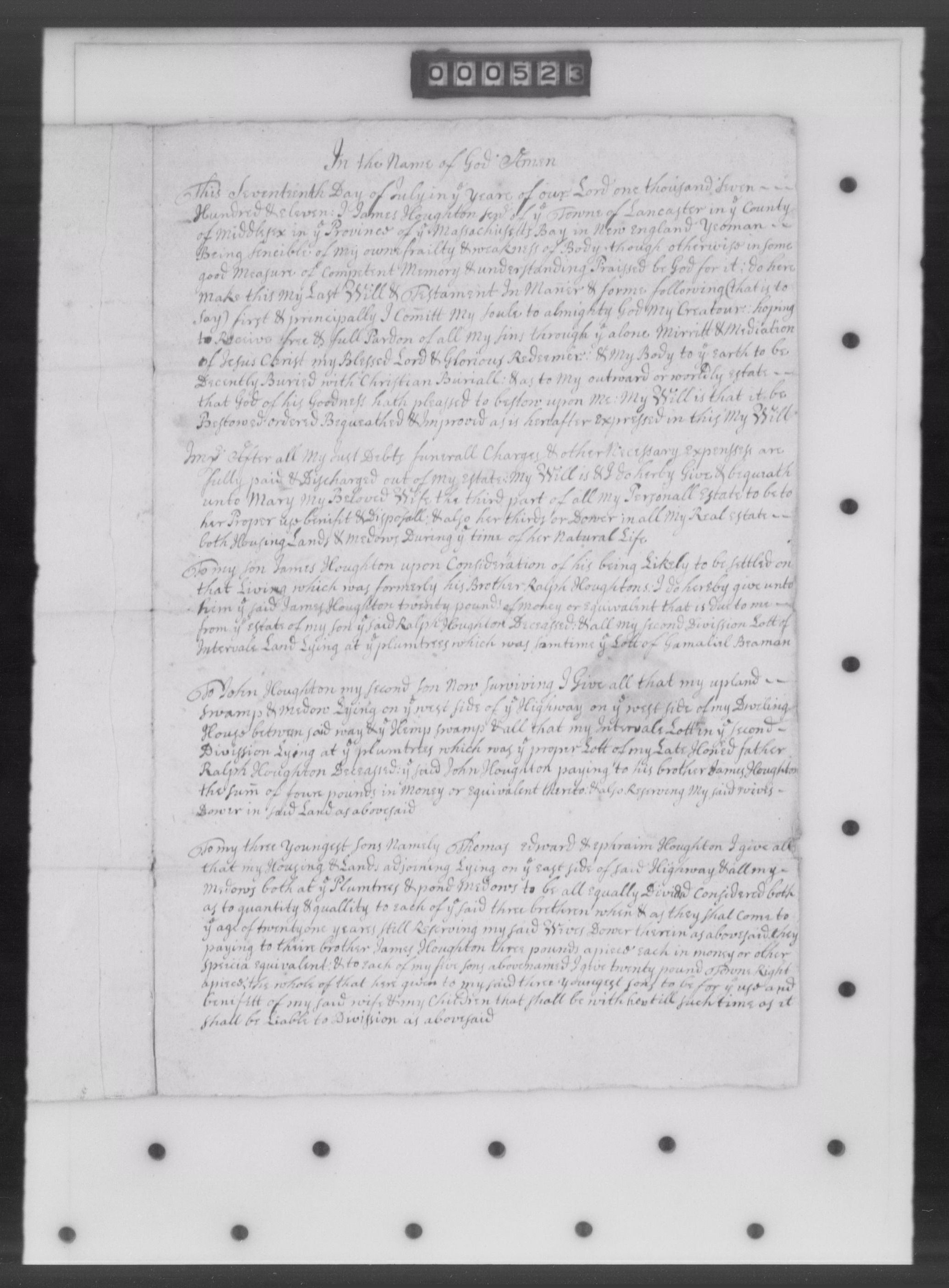 Will of James Houghton, page 1