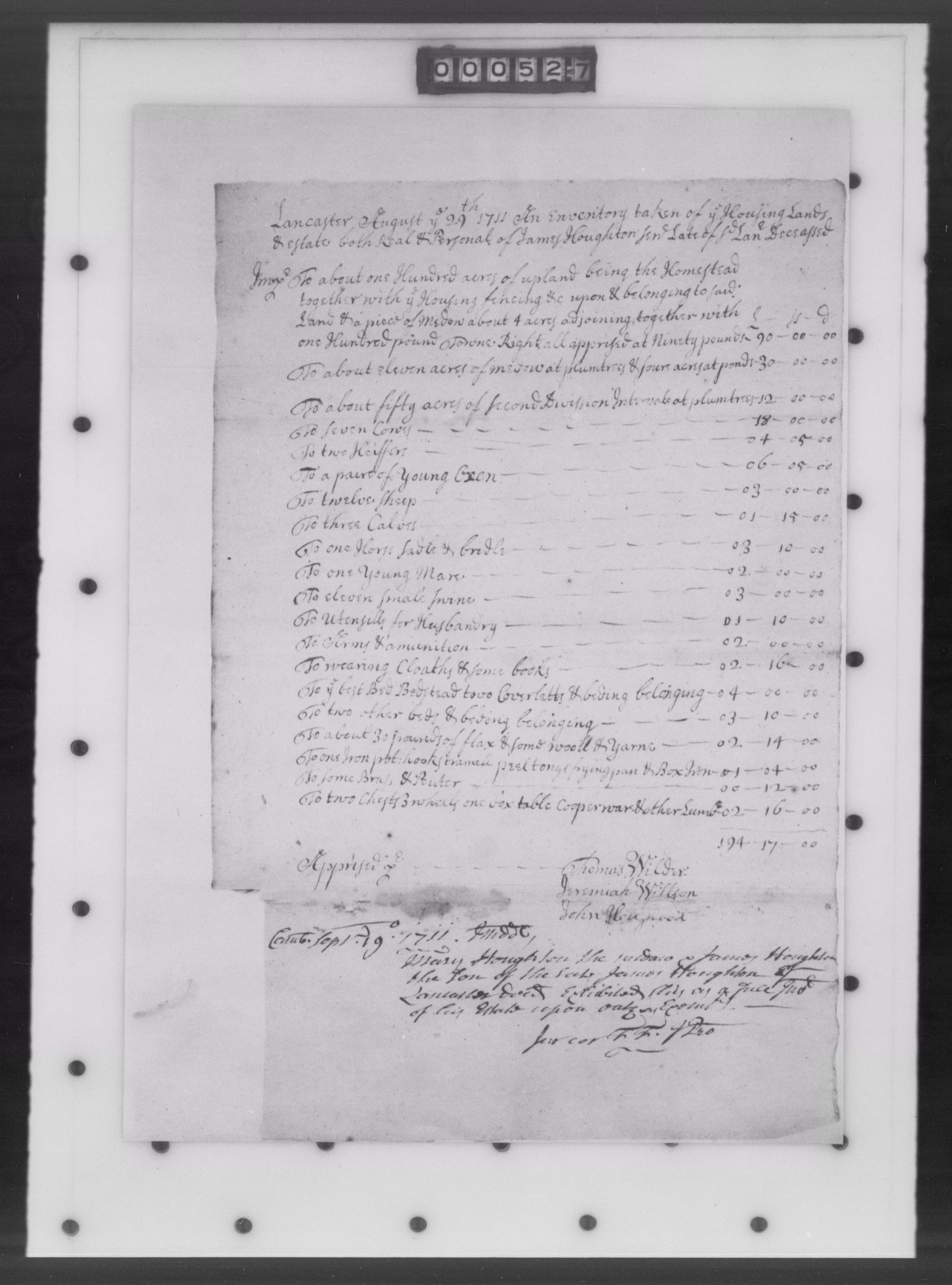 Second copy of inventory of James Houghton