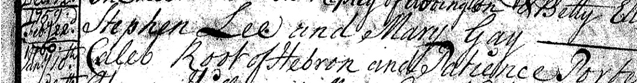 Marriage record of Stephen Lee and Mrs. Mary Gay