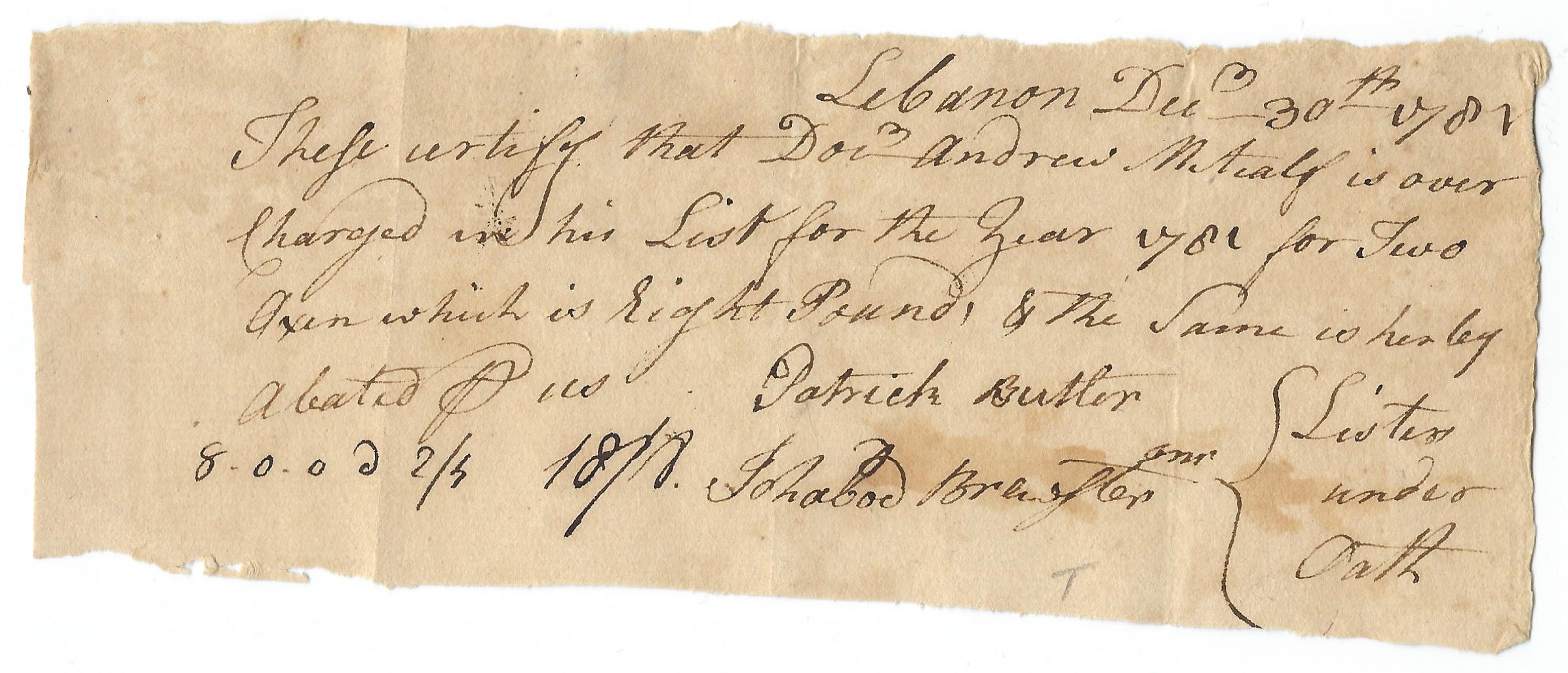 Receipt of abatement of taxes for Dr. Andrew Metcalf