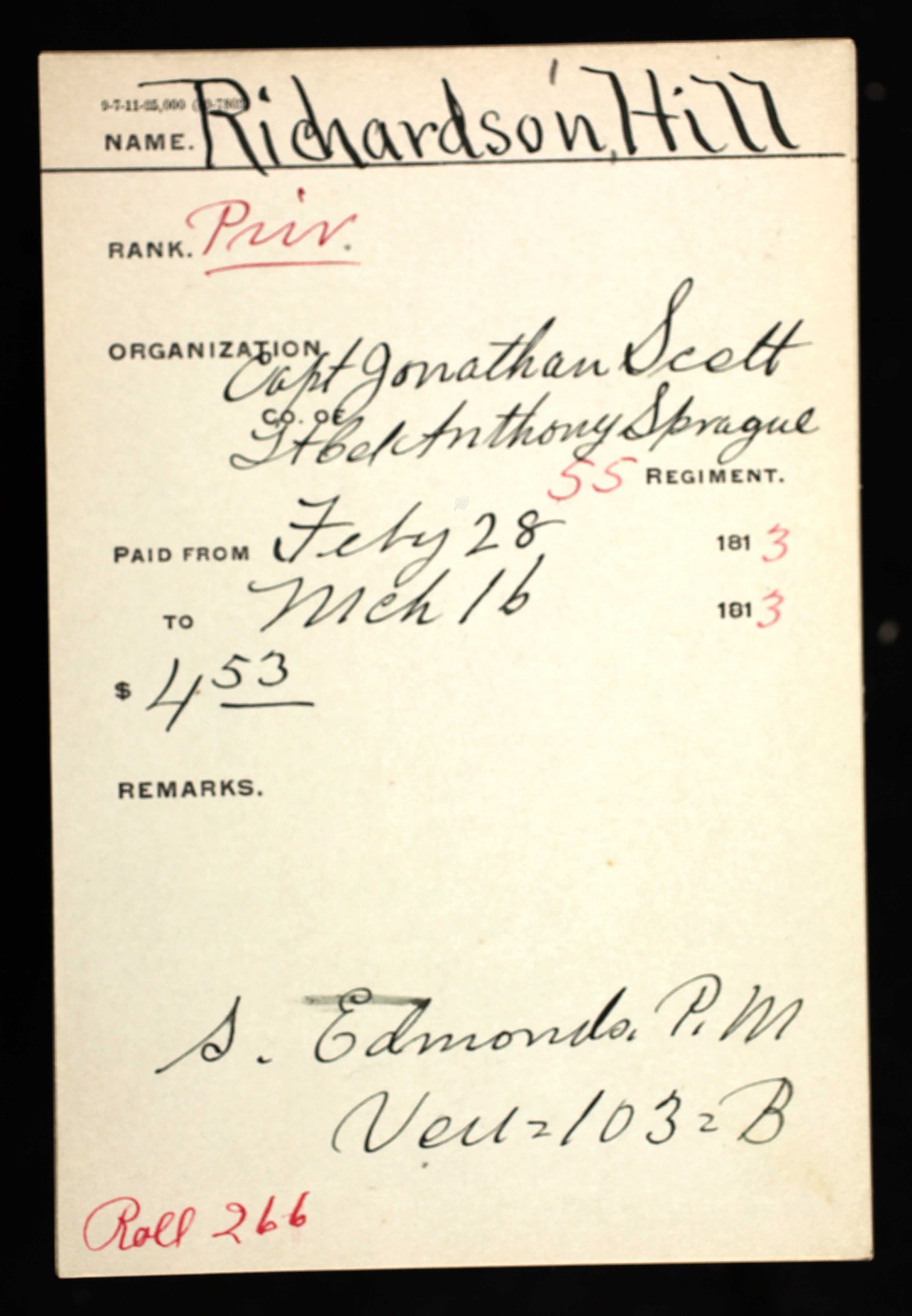 Payroll abstracts for Hill Richardson, dated 1813