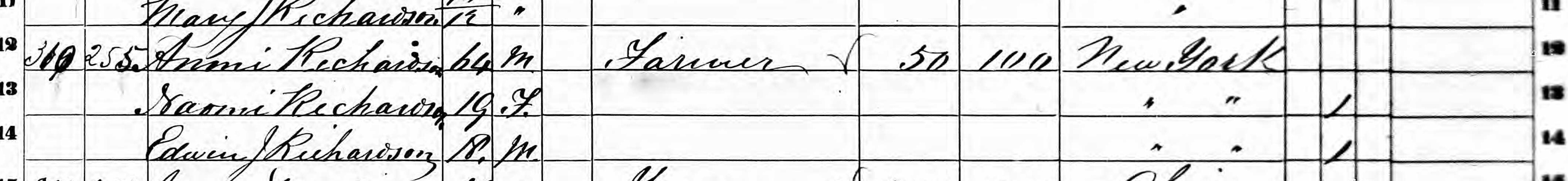 Household of Ammi Richardson in 1860