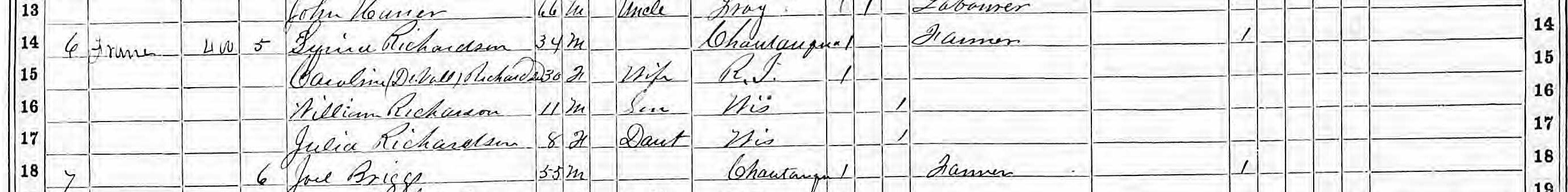 Squire Richardson household in 1875