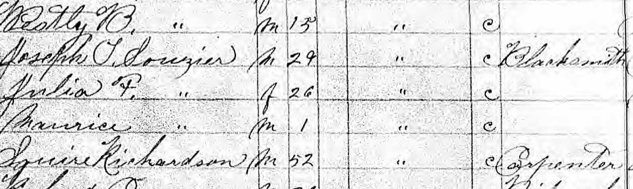 Joseph T. Souzier and Squire Richardson households in 1892