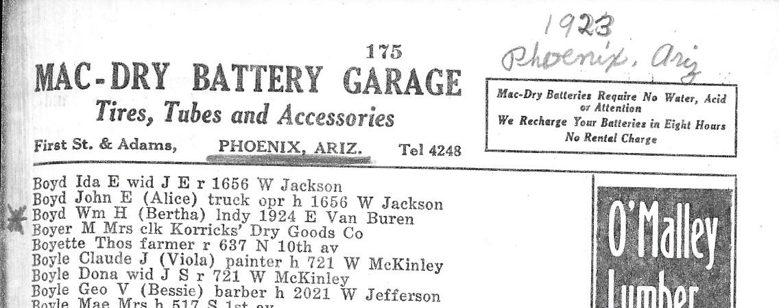 William H. and Bertha Boyd in Phoenix in 1923