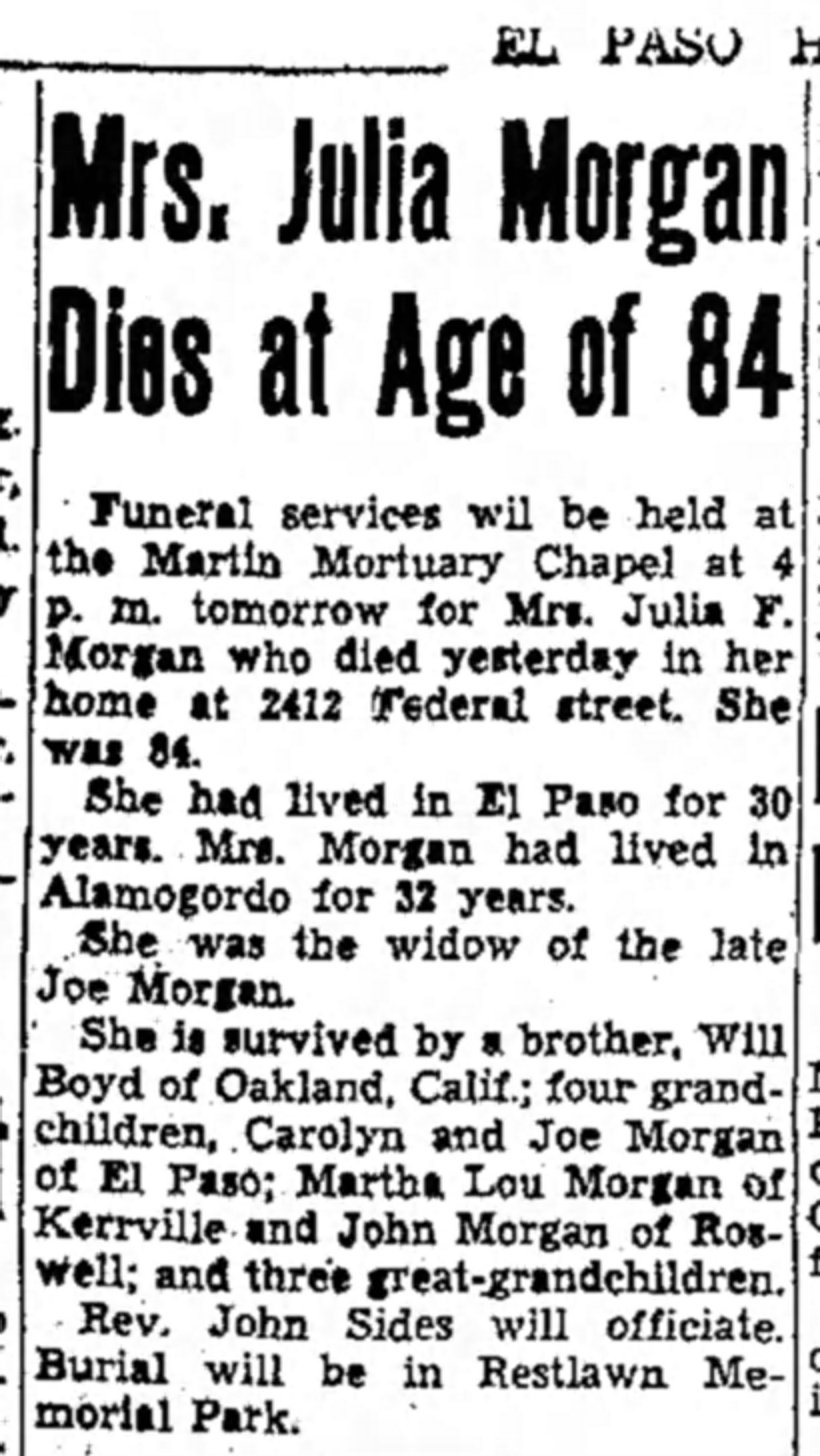 Obituary of Mrs. Julia Morgan