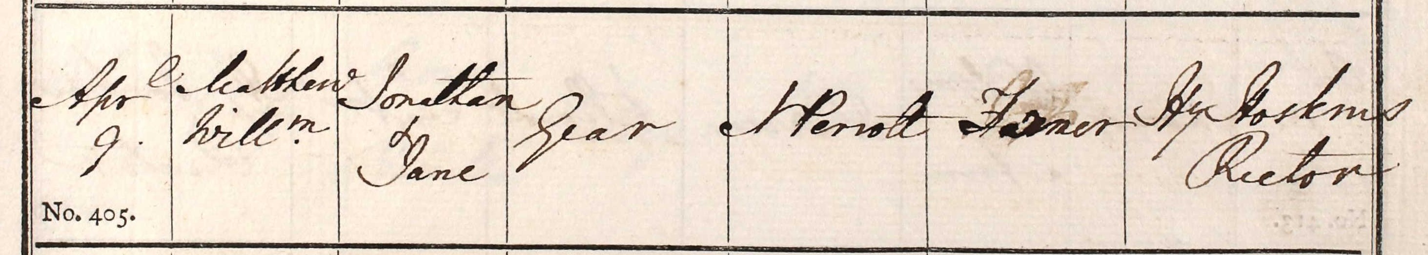 Baptismal record of Matthew William Gear