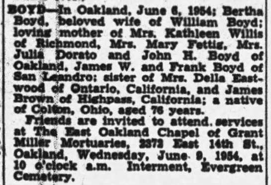 Obituary of Bertha Boyd