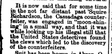 Article about a rumor that Squire engaged in making moonshine