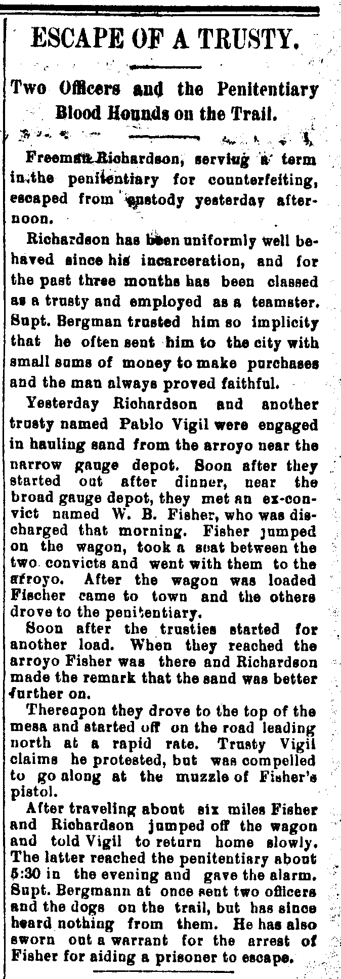 Article on the escape of “Freeman” Richardson