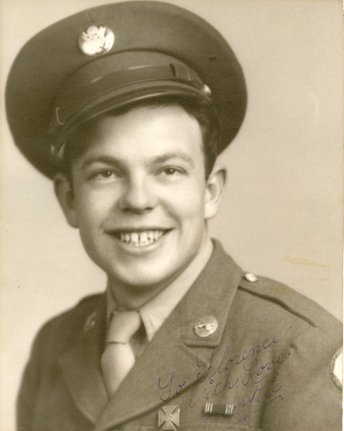 Frank in uniform with writing stating To Florence, with love, Frankie