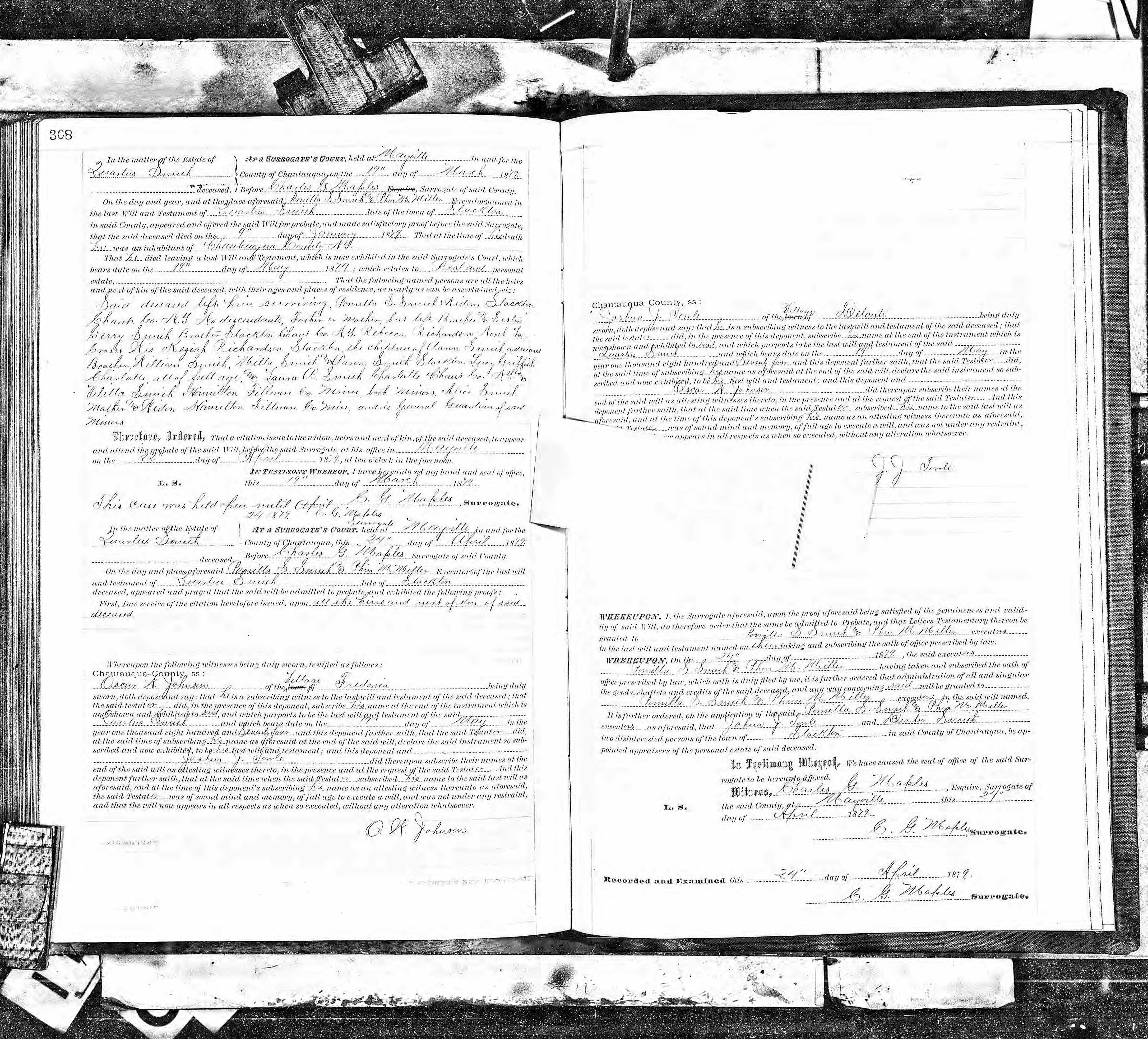 Probate of Quartus Smith, attached note moved to show text underneath