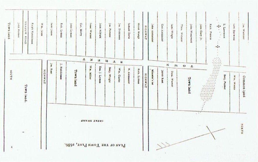 Layout of Northfield, Massachusetts in 1686, showing John Woodward's lot