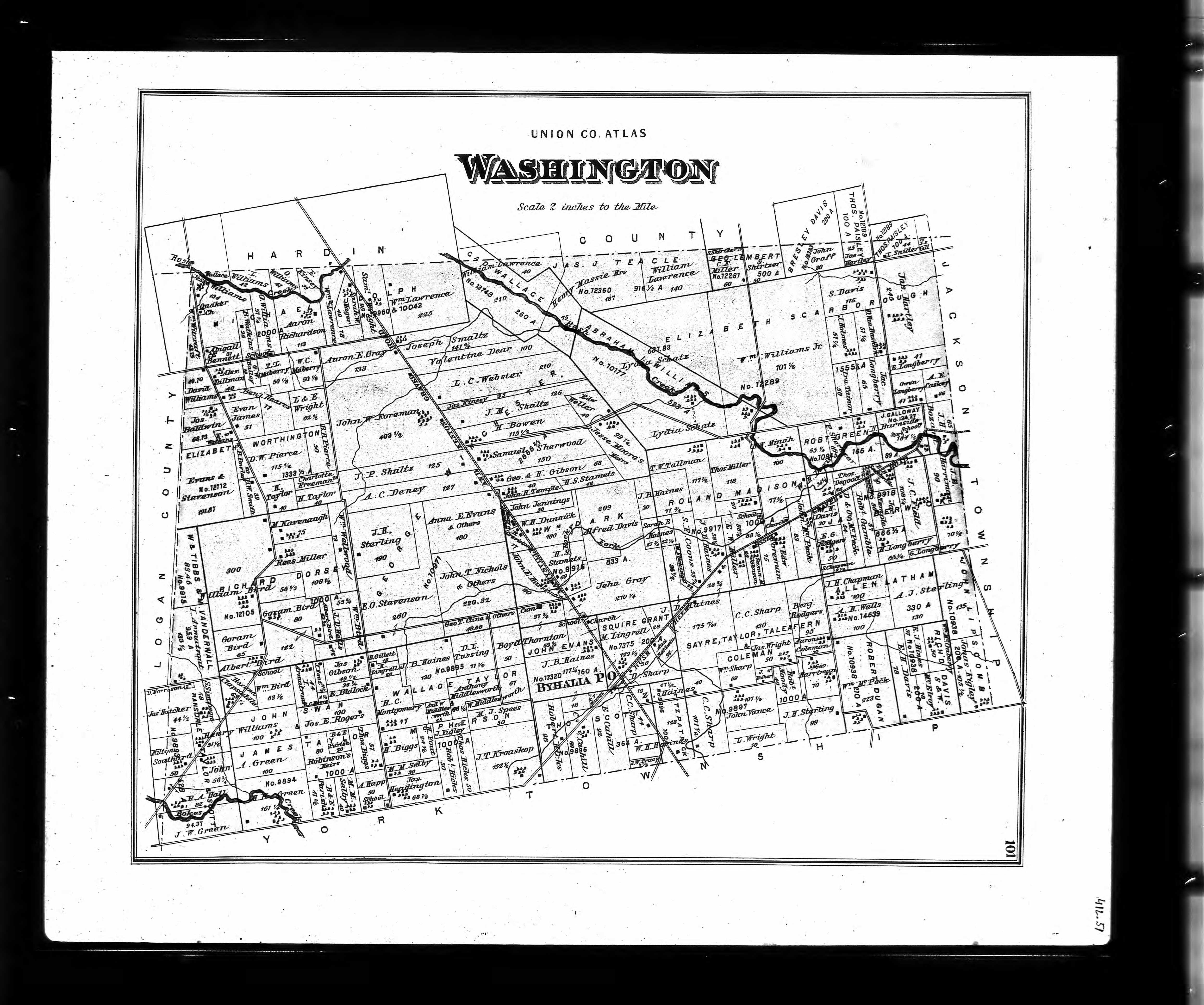 Land ownership map of Washington, Union, Ohio in 1877