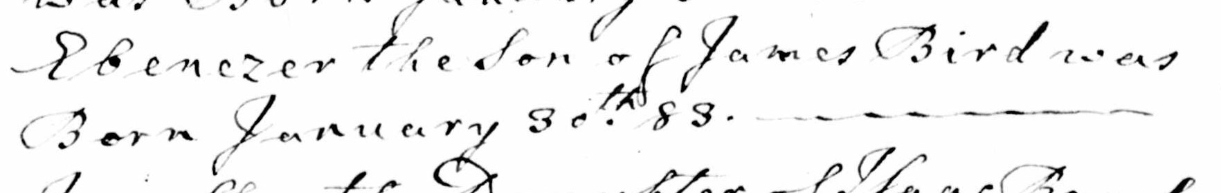 Birth record of Ebenezer Bird