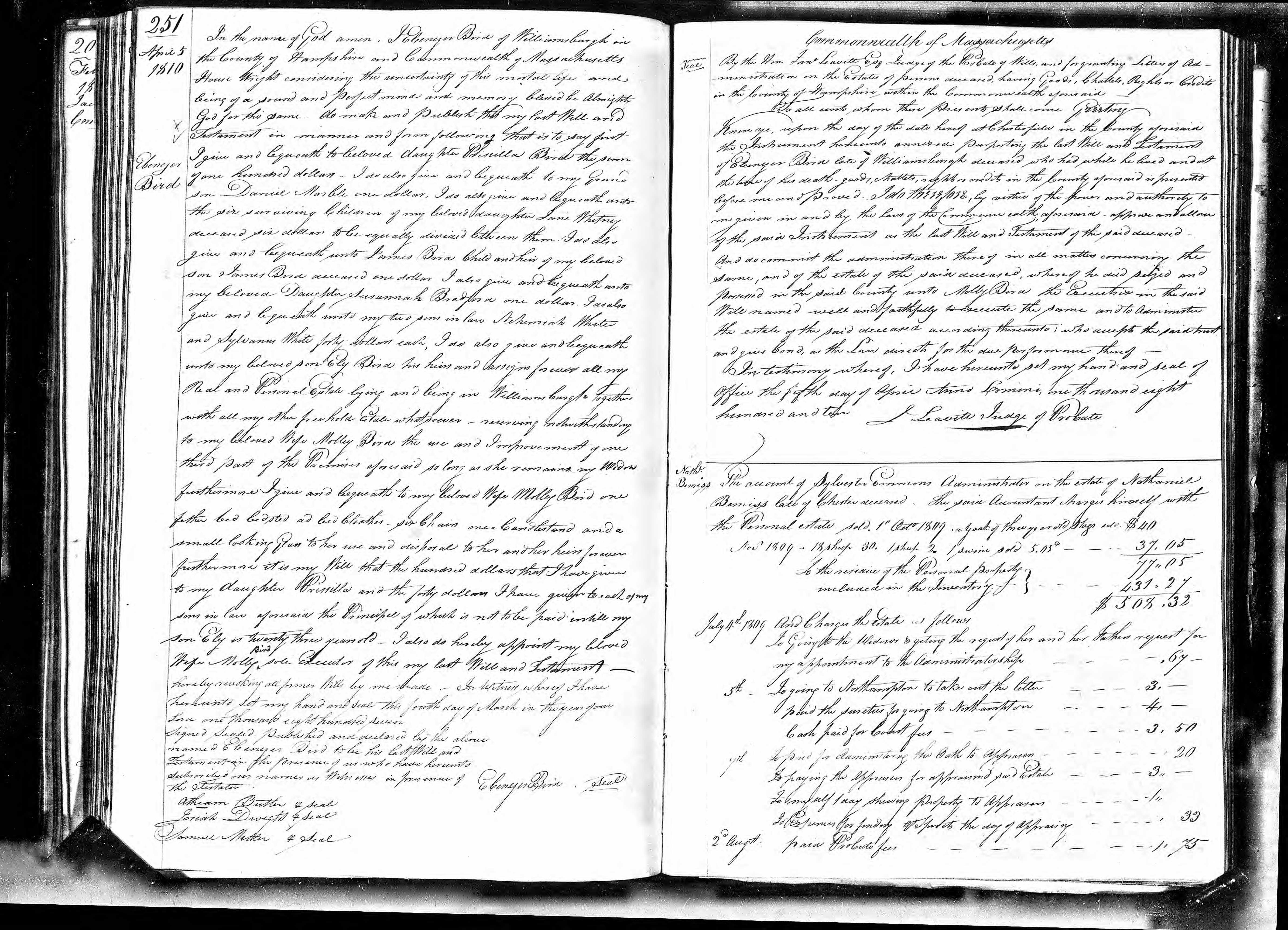 Will of Ebenezer Bird, mentioning his grandson, James Bird