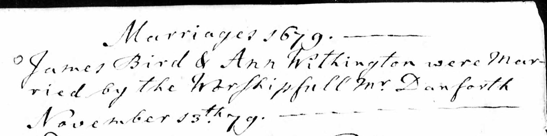 Marriage record of James Bird and Ann Withington