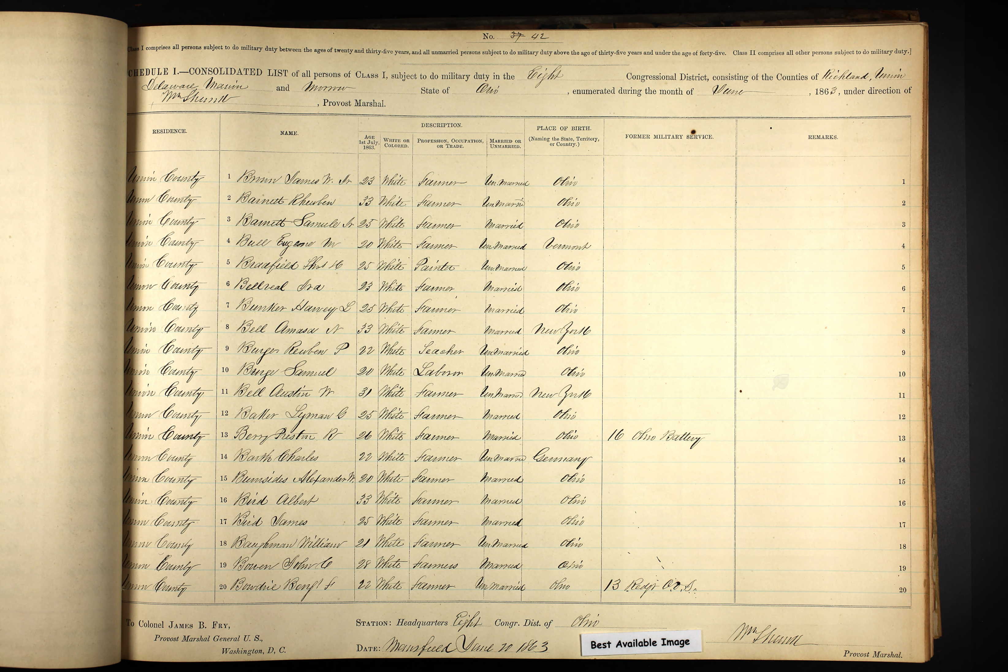 Civil War draft registration for James Bird