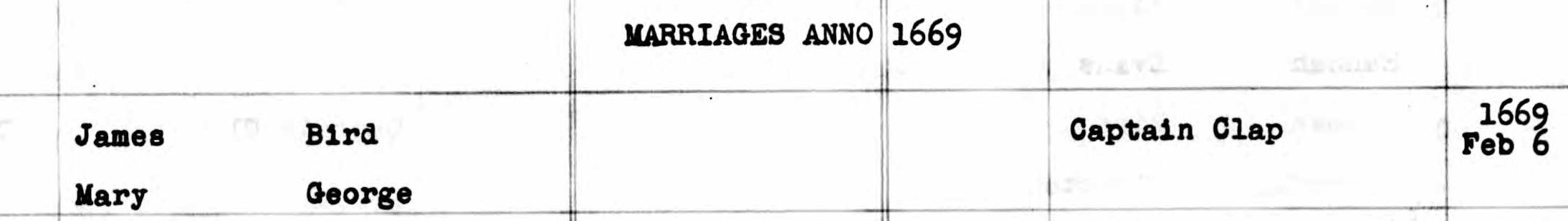 Marriage record of James Bird and Mary George