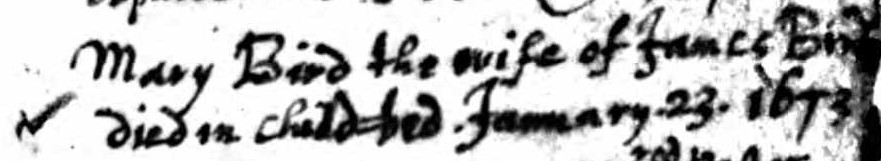 Death record of Mary Bird