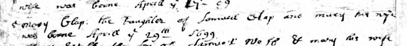 Birth record of Mary Clap