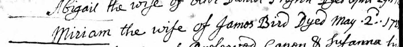 Death record of Miriam Bird