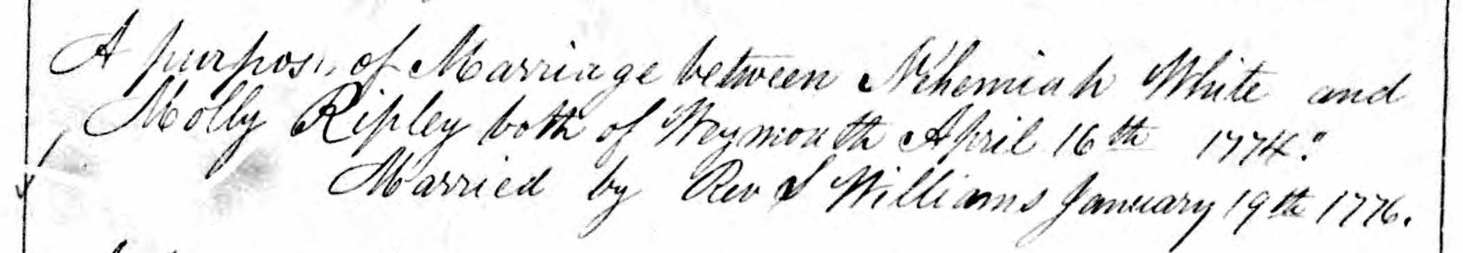 Marriage record of Nehemiah White and Molly Ripley