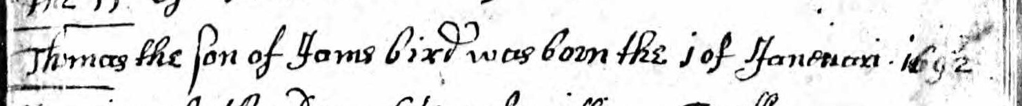 Birth record of Thomas Bird