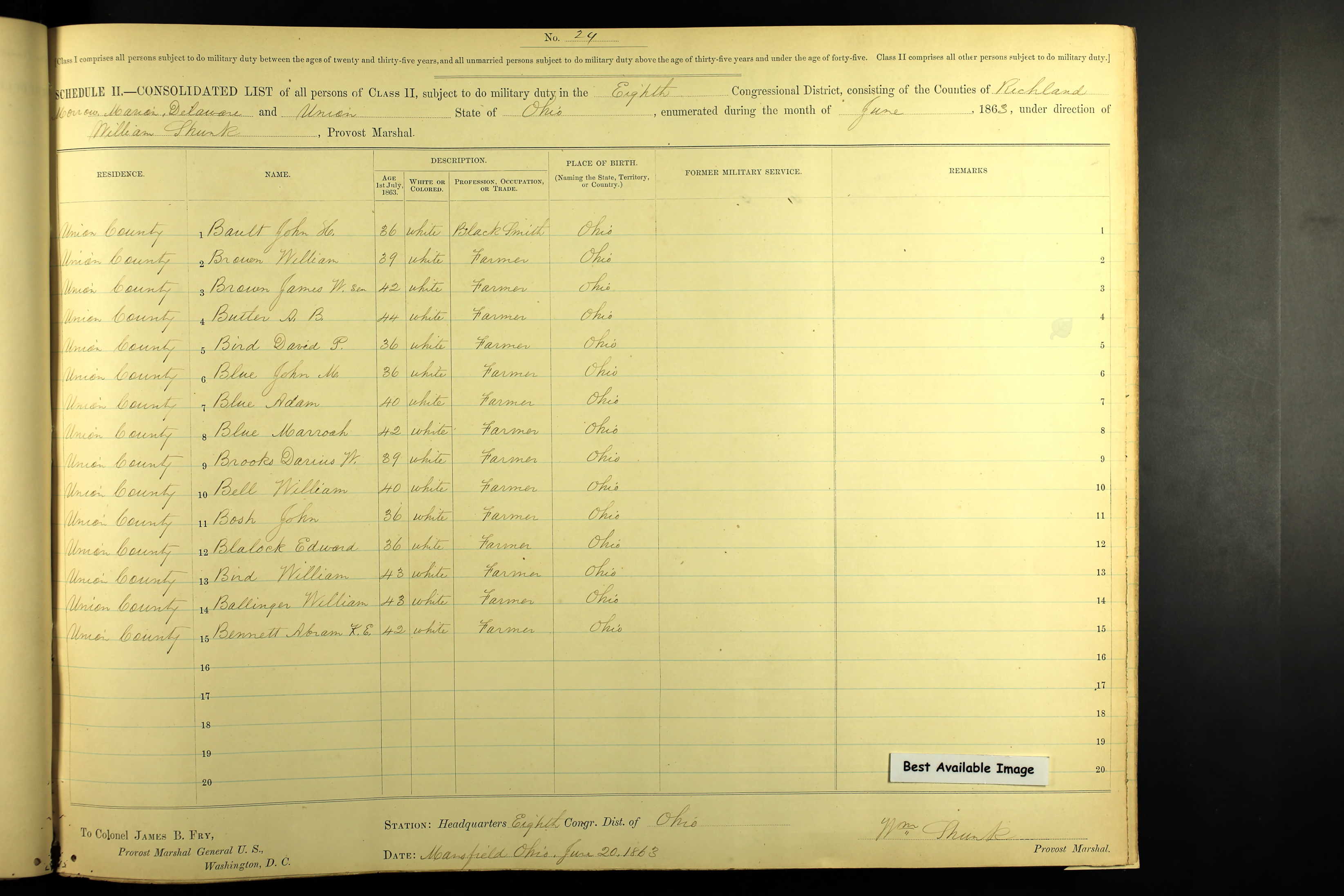 Civil War draft registration for William Bird
